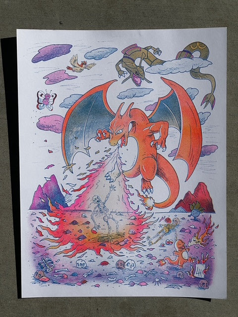 Charizard Risograph – Lanny Ho