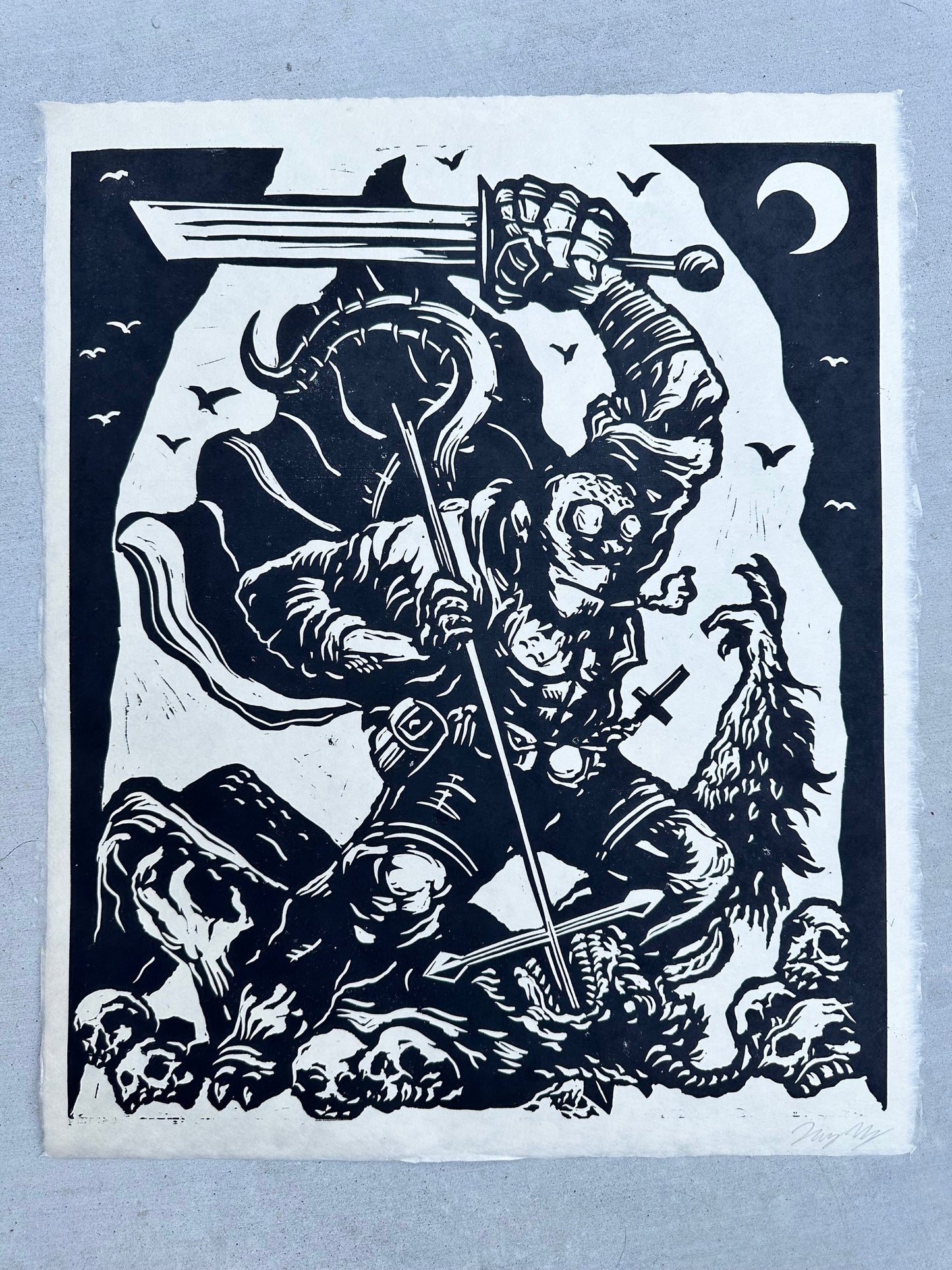 Hellboy Woodcut Print