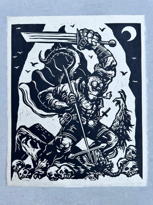 Hellboy Woodcut Print